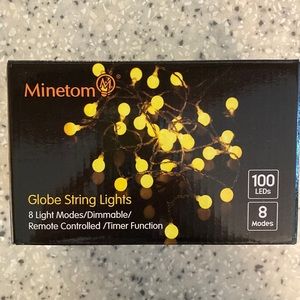 Globe string lights, brand new never used. Remote controlled, 8 light modes.